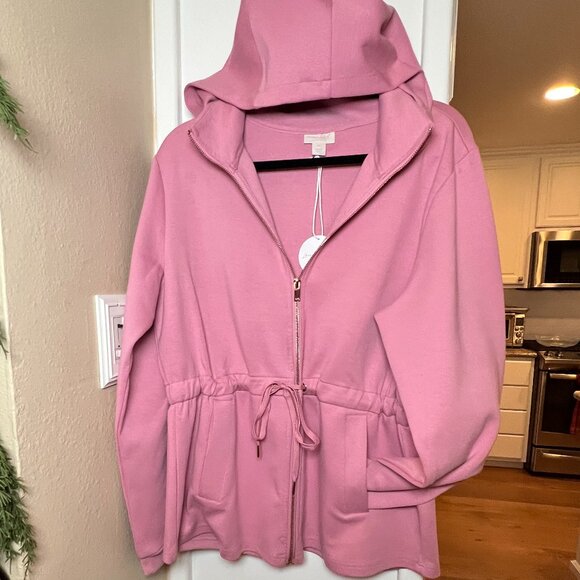 NWT XL Lacey Chabert PINK Full-Zip Hooded Jacket with Drawstring Waist - Picture 1 of 8
